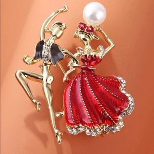 NEW•LET’S DANCE UNIQUE ENAMEL AND PEARL BROOCH